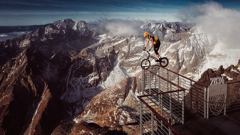 Mountain Biker on Ramp — Brown