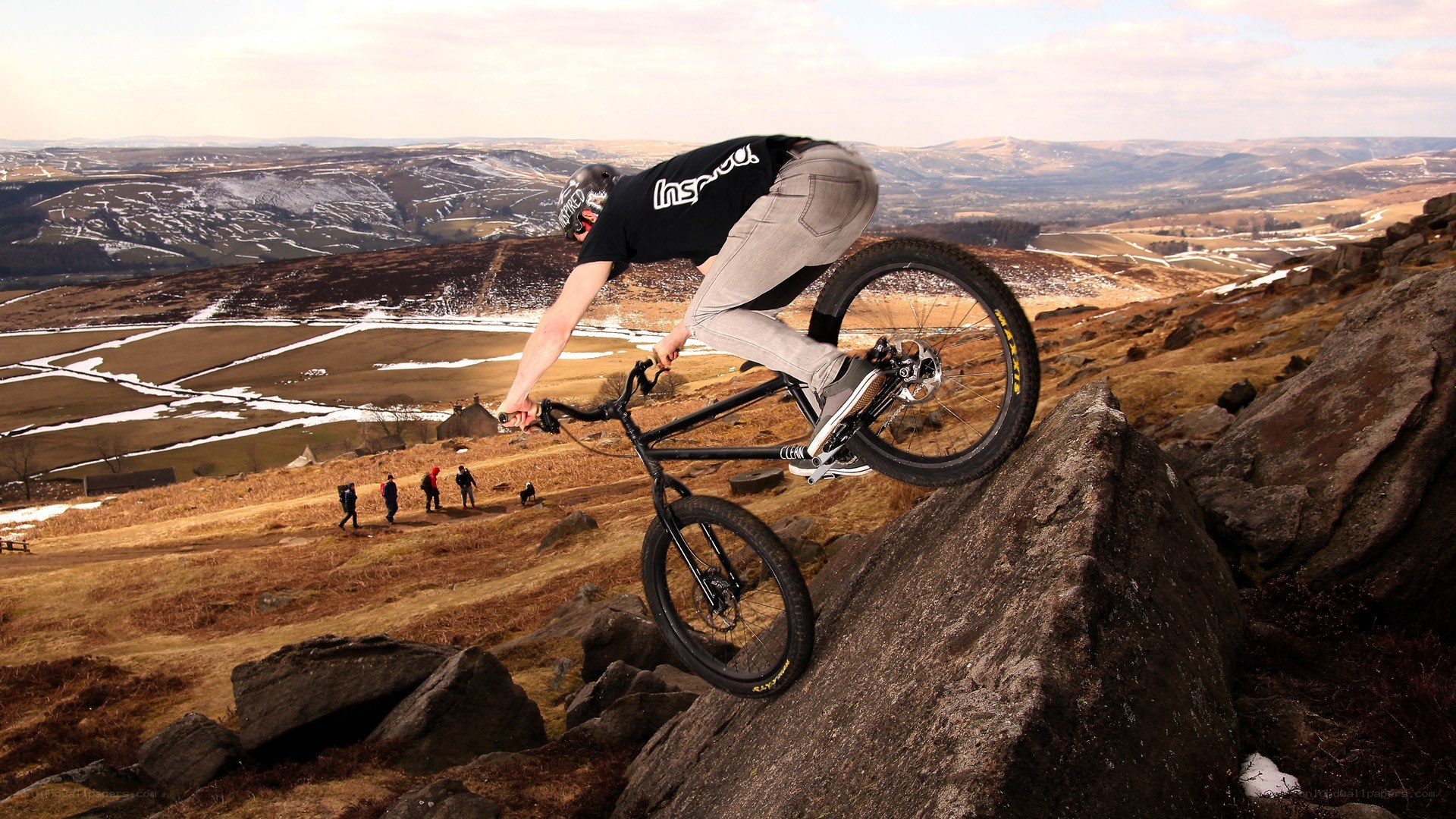 Mountain biker on rocky terrain