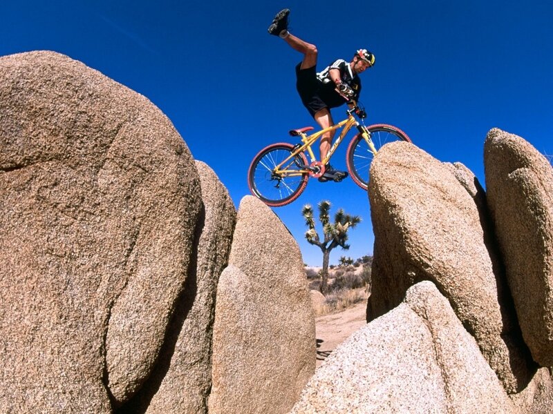Mountain biker on rocky terrain
