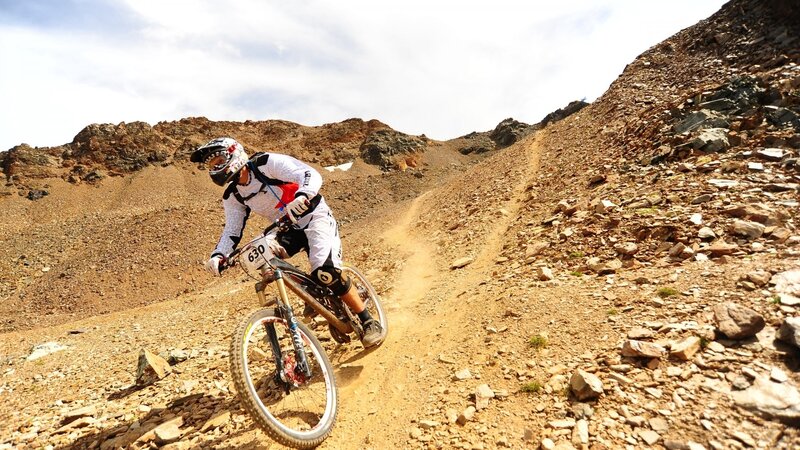 Mountain biker on rocky trail