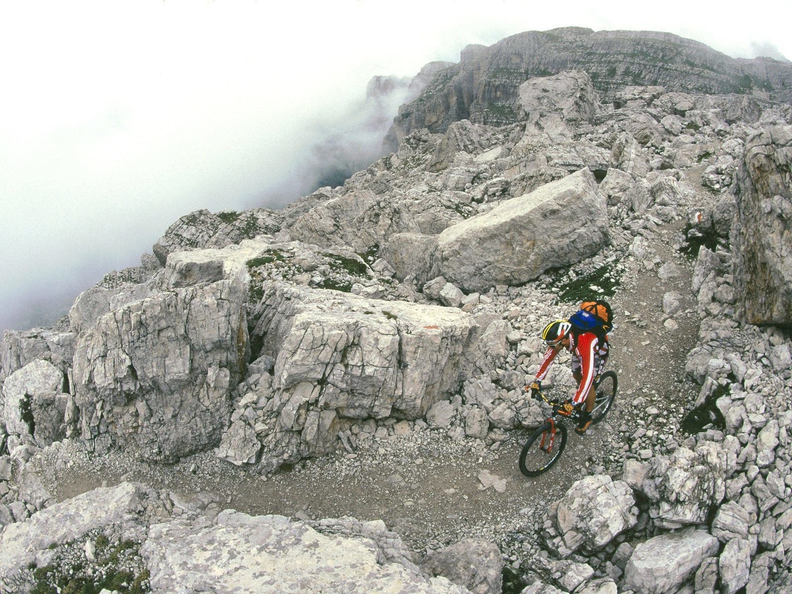 Mountain biker on rocky trail