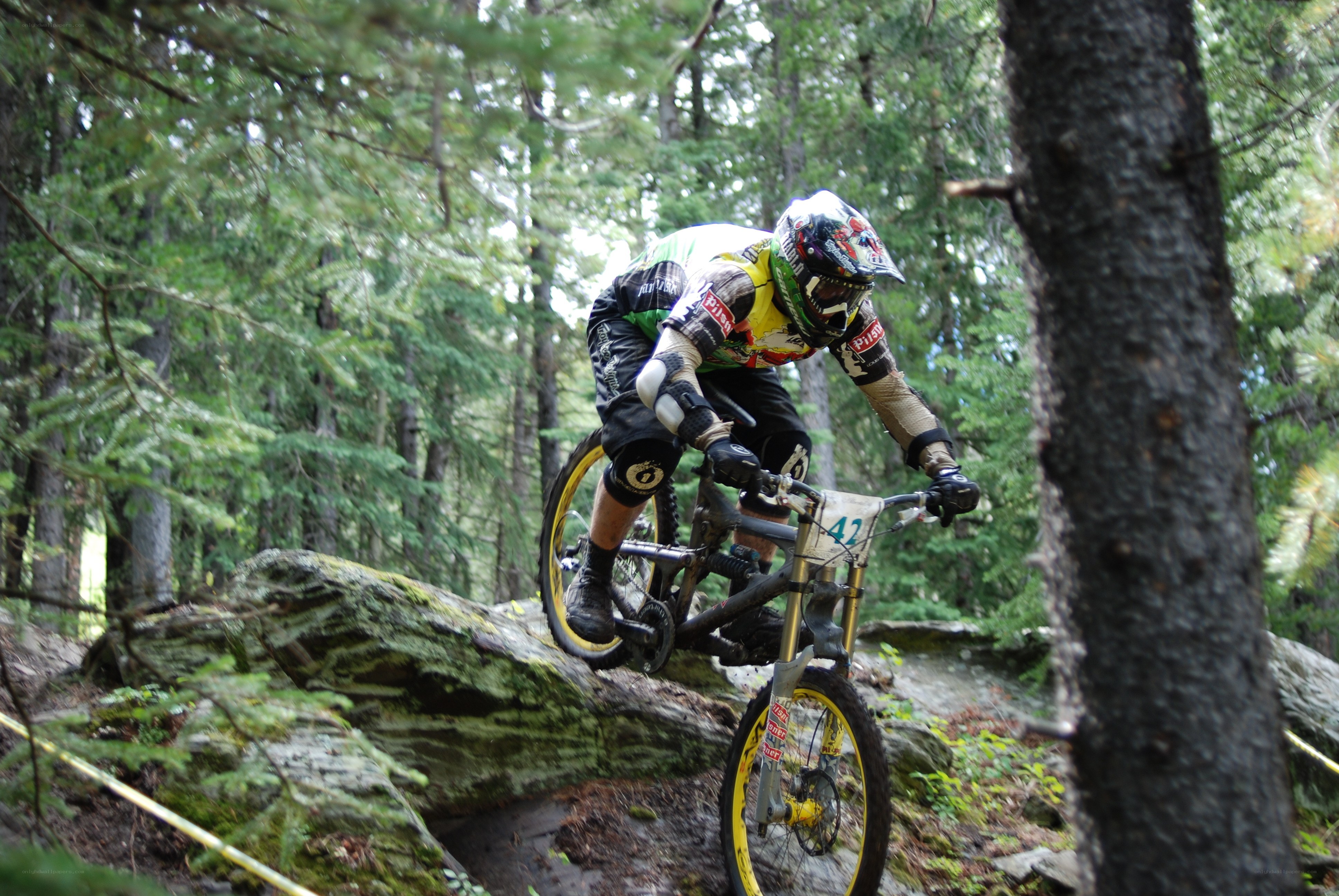 Mountain biker on rocky trail