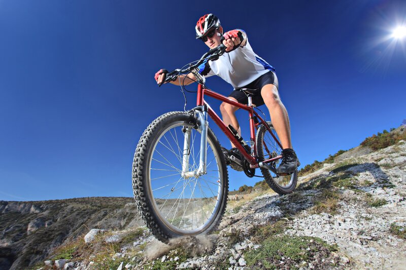 Mountain Biker on Trail — Blue, Dramatic