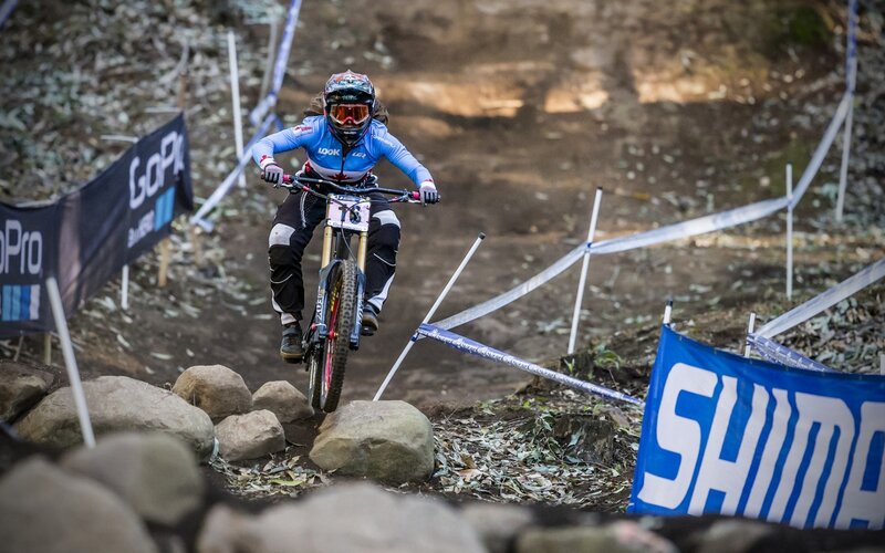 Mountain Biker on Trail — Blue