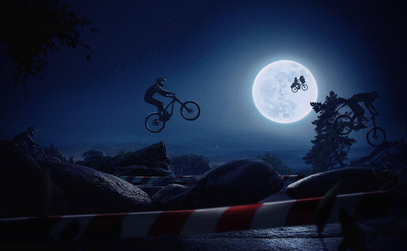 Mountain Bikers at Night