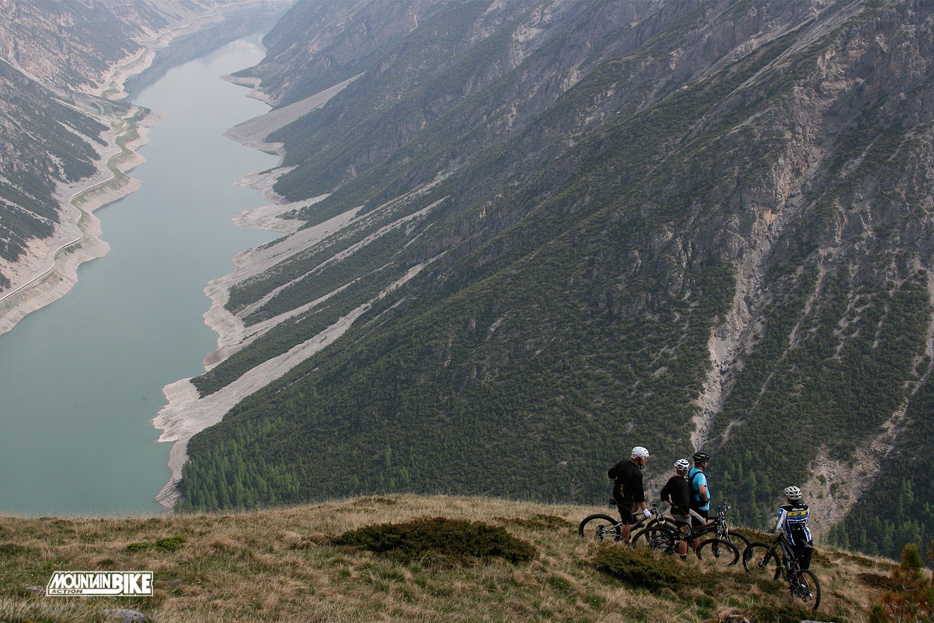 Mountain bikers on a ridge