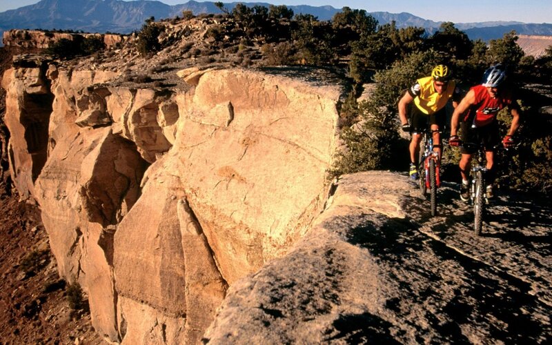 Mountain bikers on a rocky trail