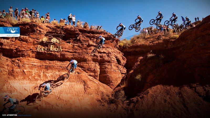 Mountain Bikers on Cliff — Red