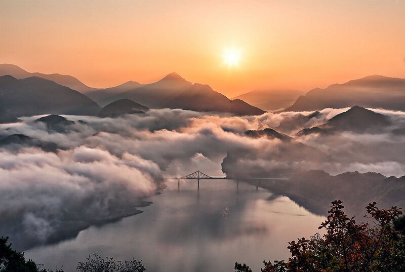Mountain Bridge at Sunrise