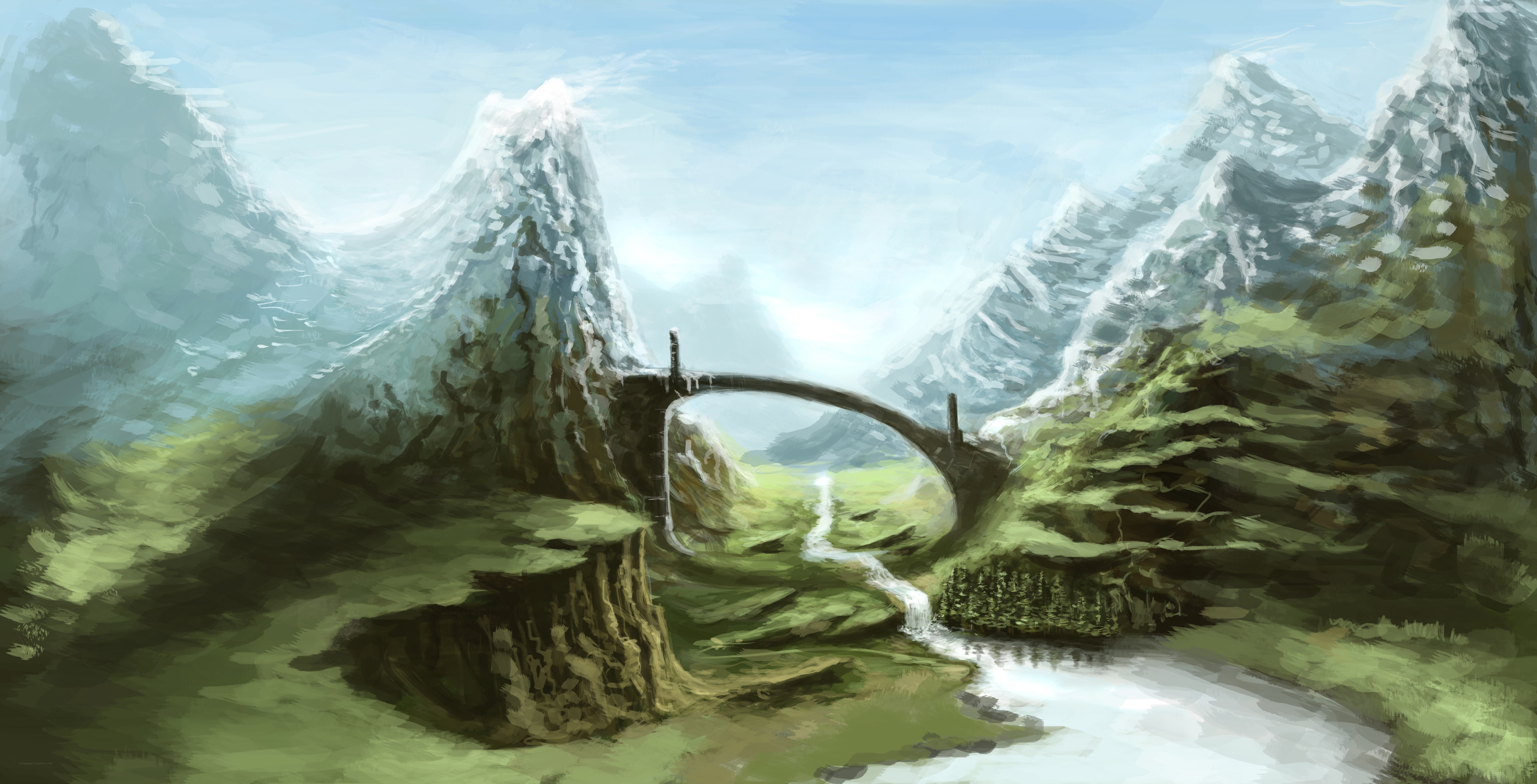 Mountain bridge landscape