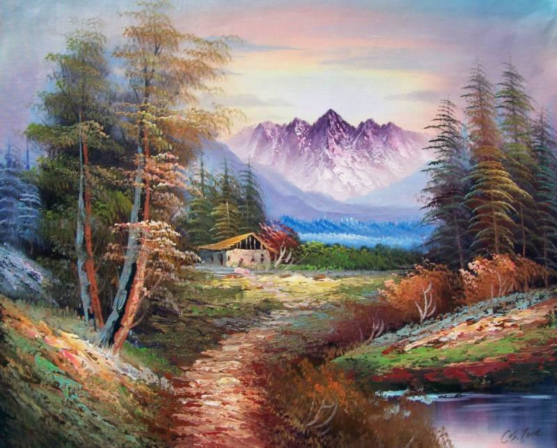 Mountain Cabin at Dusk