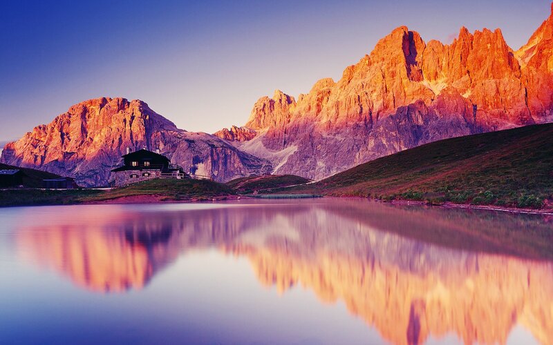Mountain Cabin at Lake — Blue