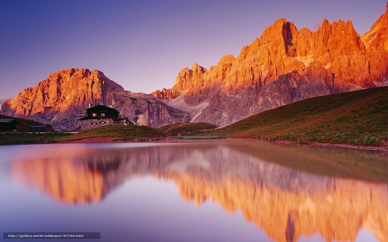 Mountain Cabin at Lake — Orange