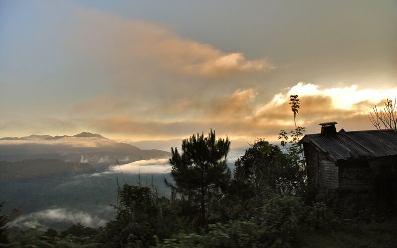 Mountain Cabin at Sunrise — Gray
