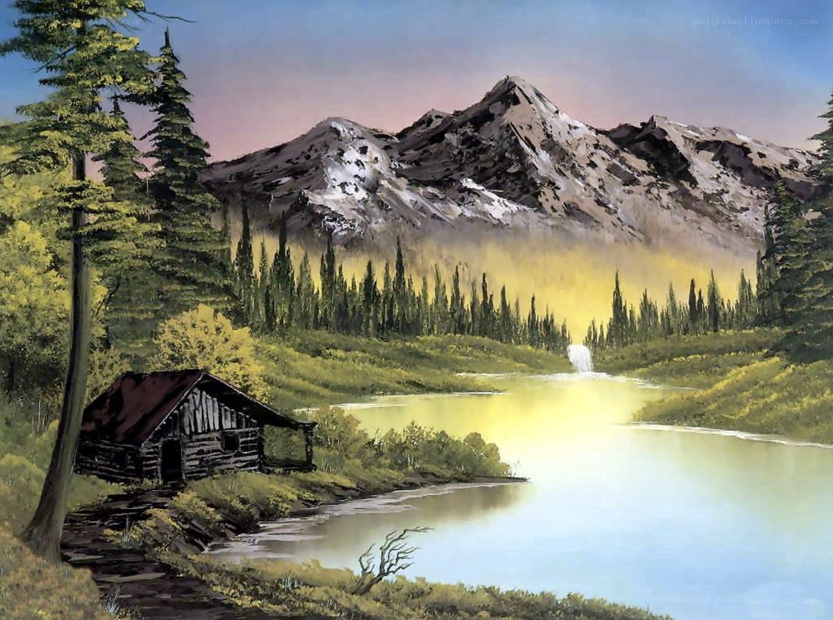 Mountain cabin by a lake