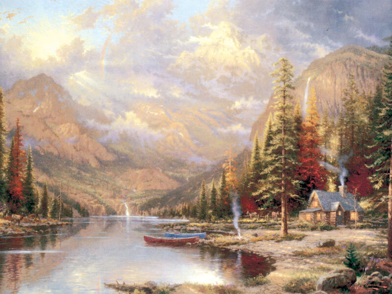Mountain cabin by a lake