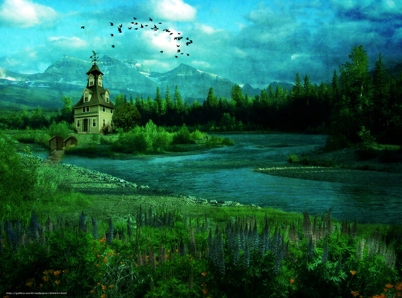Mountain cabin by a river