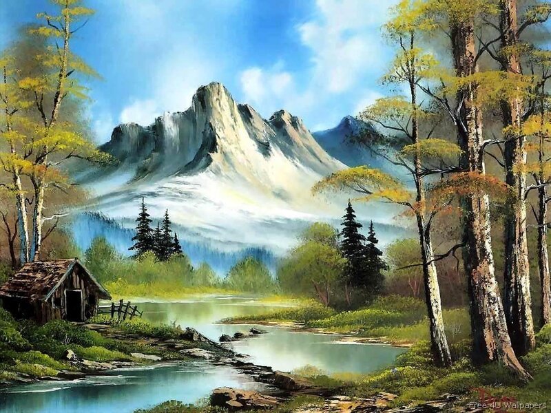 Mountain Cabin by Lake — Blue, Serene, Spring