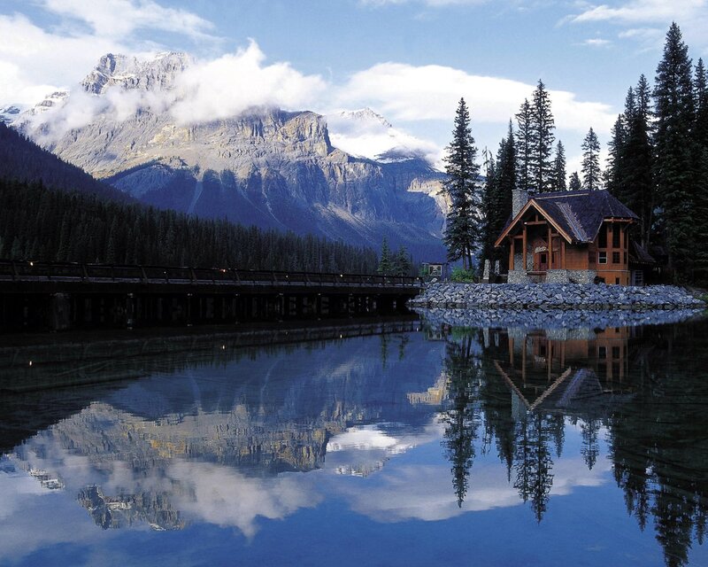 Mountain Cabin by Lake — Blue, Serene