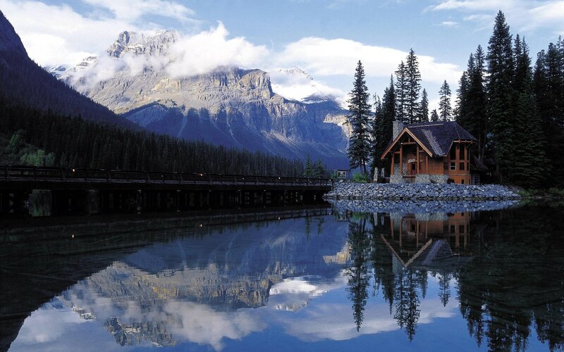 Mountain Cabin by Lake — Blue