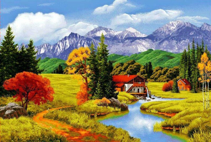 Mountain Cabin by River