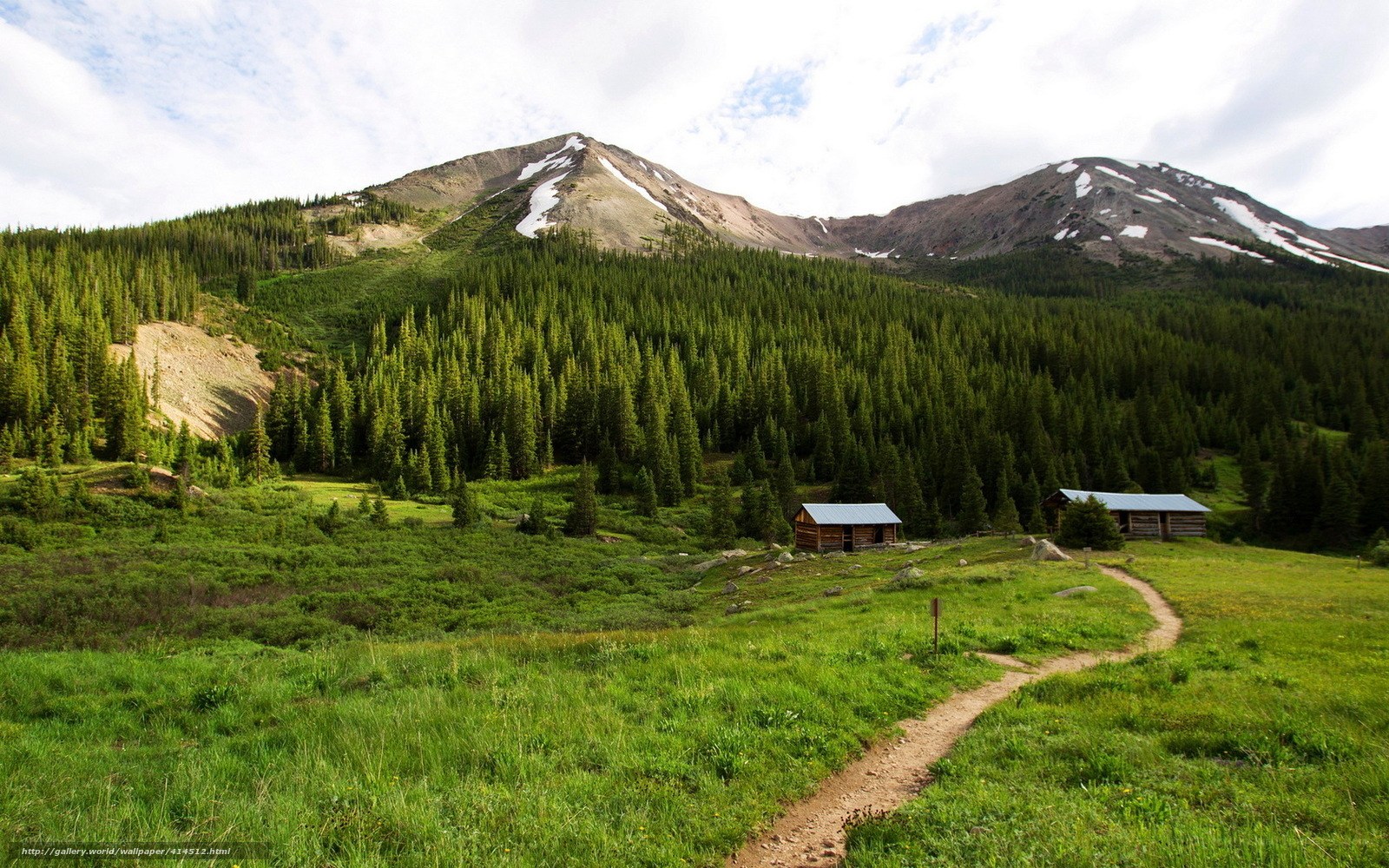 Mountain cabin in a forest valley