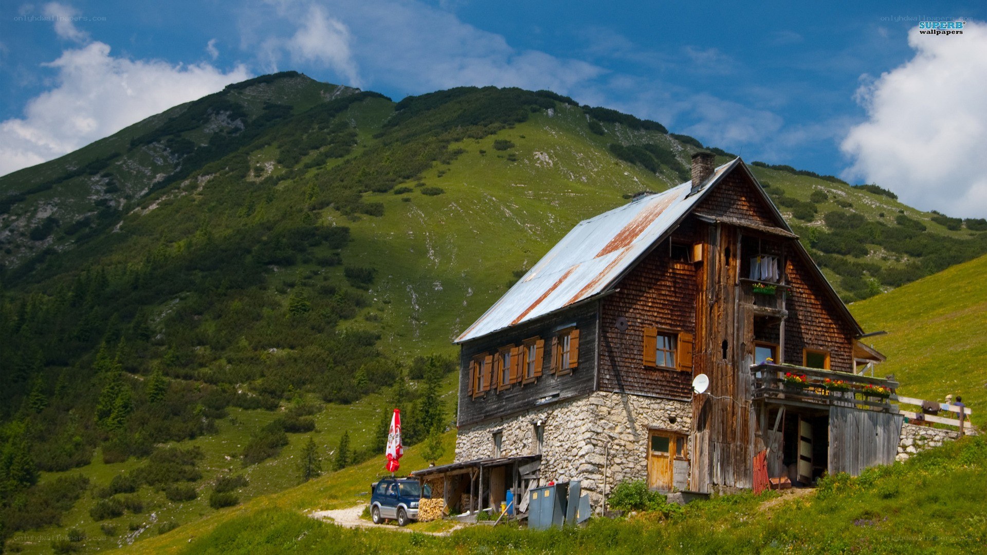 Mountain cabin in alpine landscape