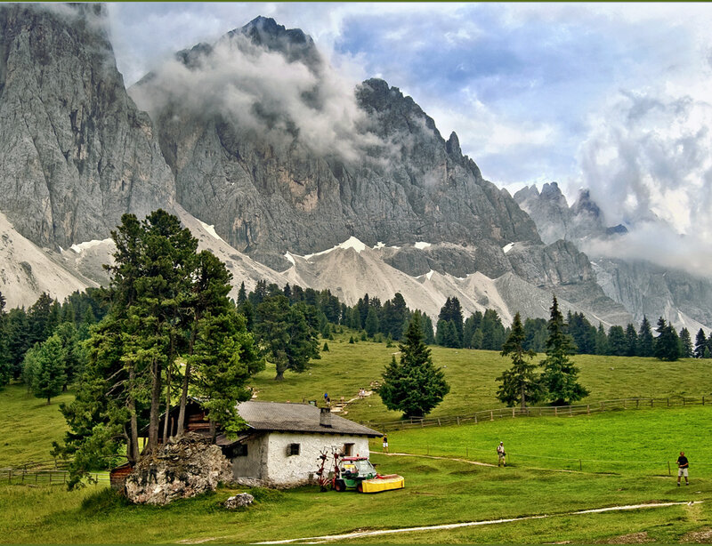Mountain cabin in alpine meadow