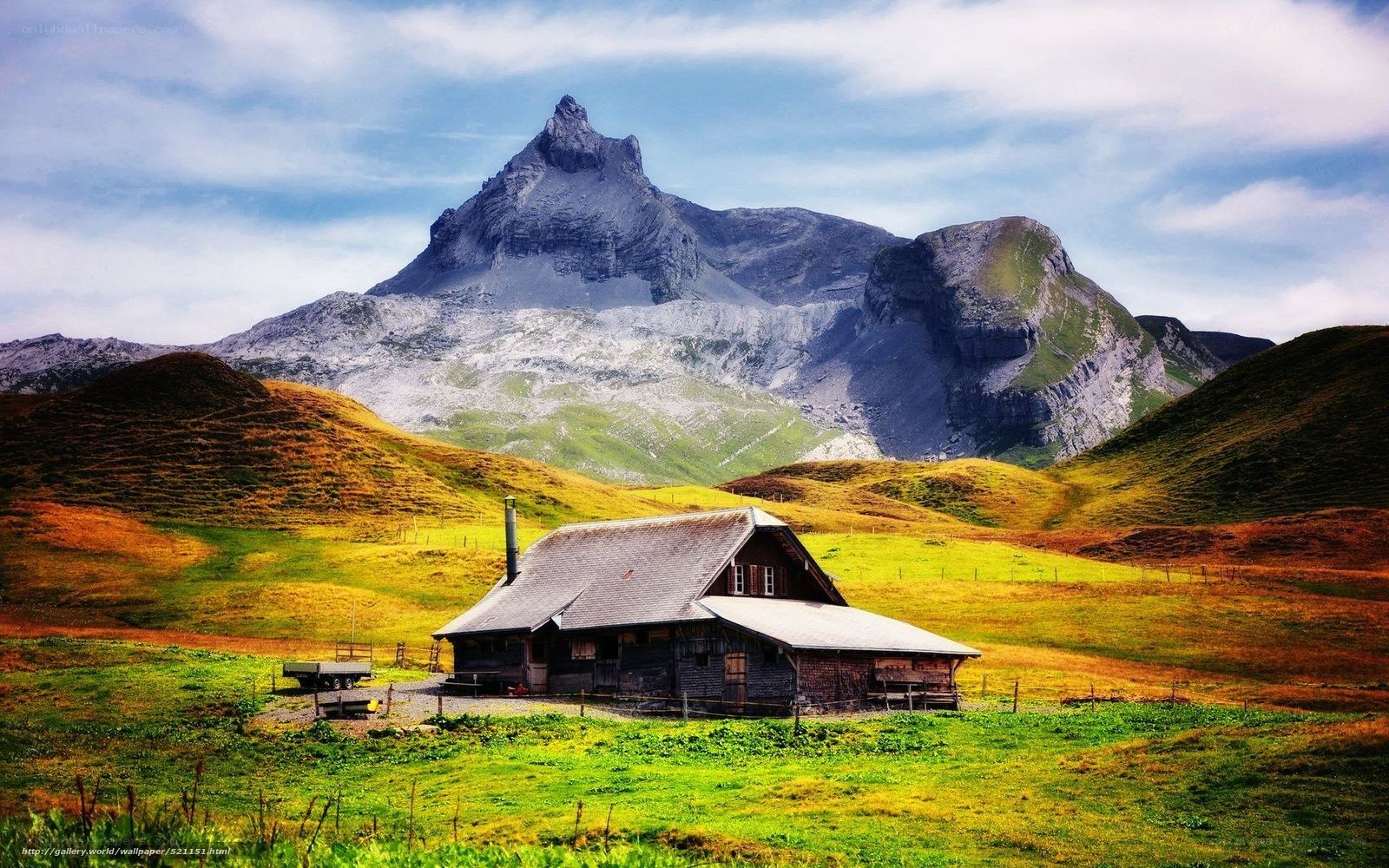 Mountain cabin in alpine valley