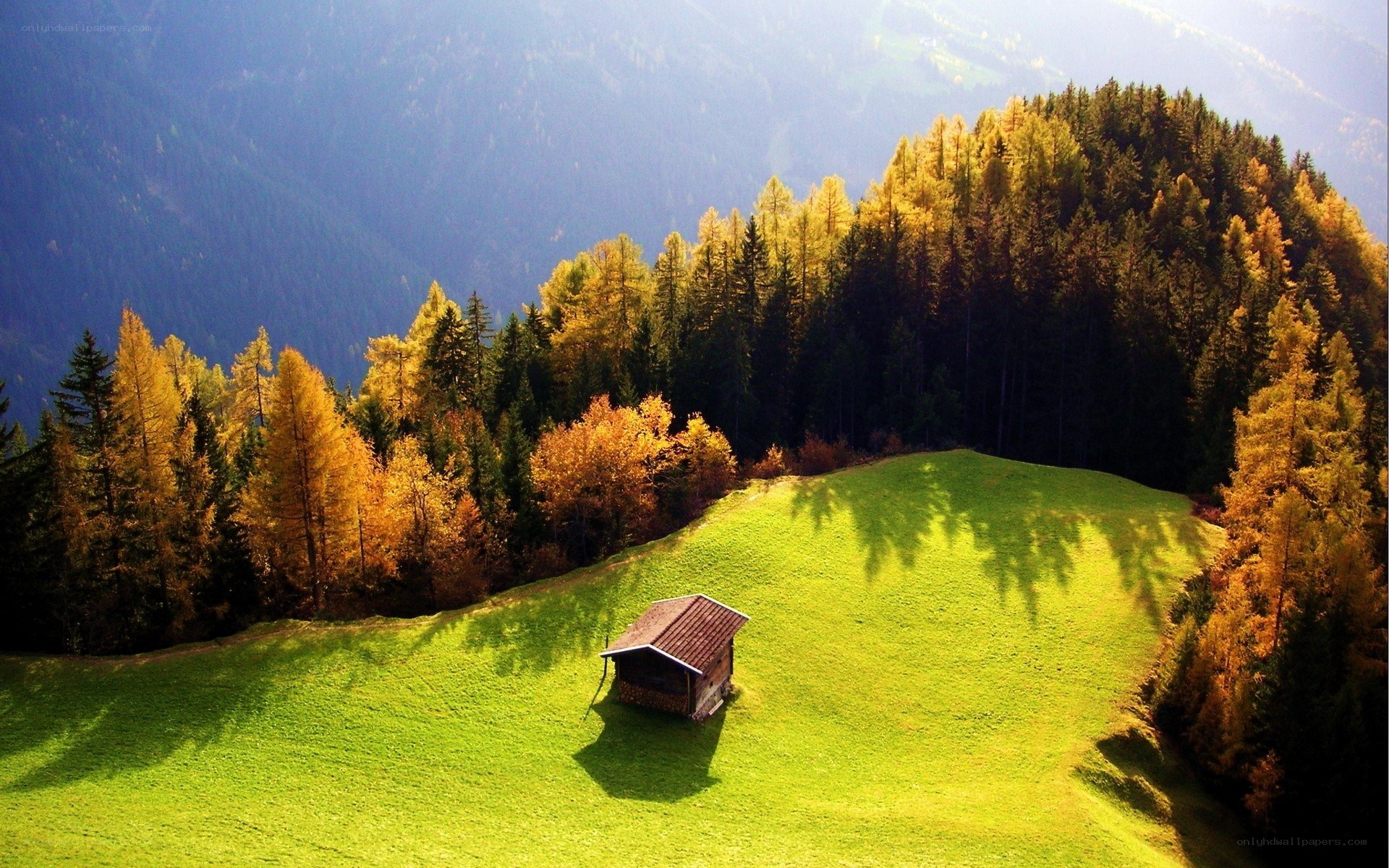 Mountain cabin in autumn
