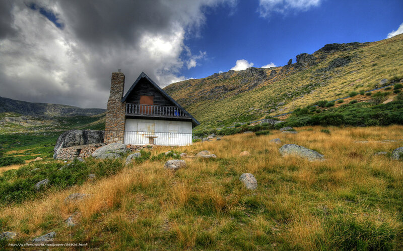 Mountain Cabin in Grassland — Blue