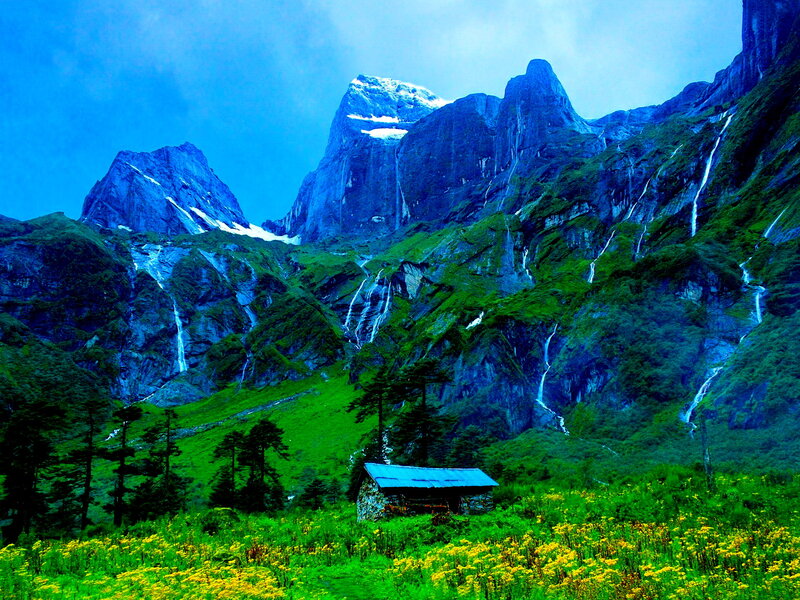 Mountain Cabin in Meadow — Blue