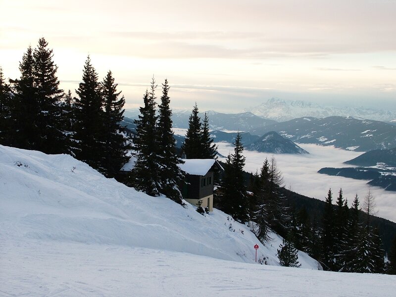 Mountain Cabin in Snow — White, Serene