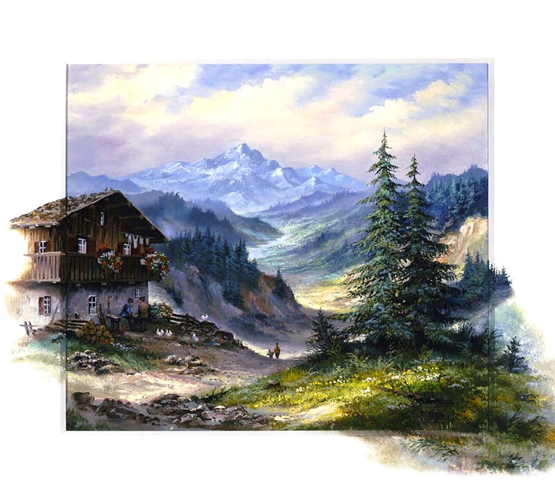 Mountain Cabin in Valley — Blue, Serene, Afternoon