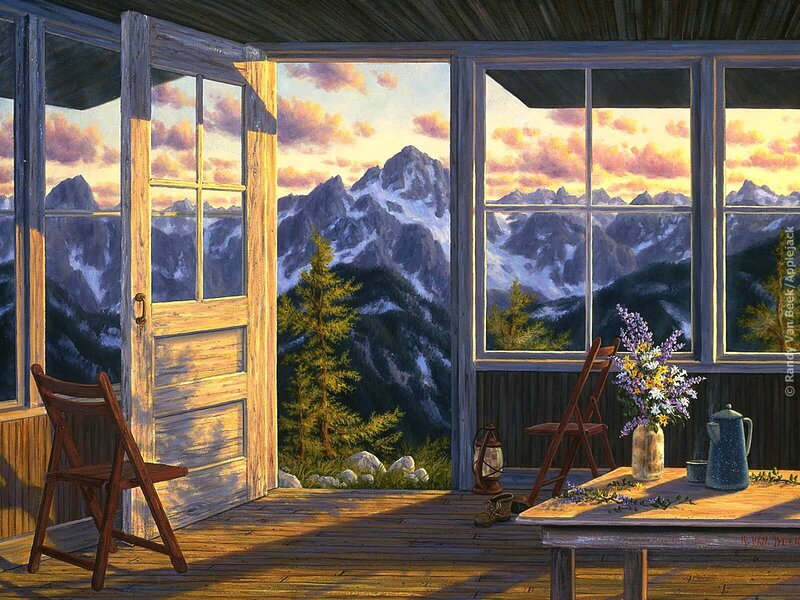 Mountain cabin porch view