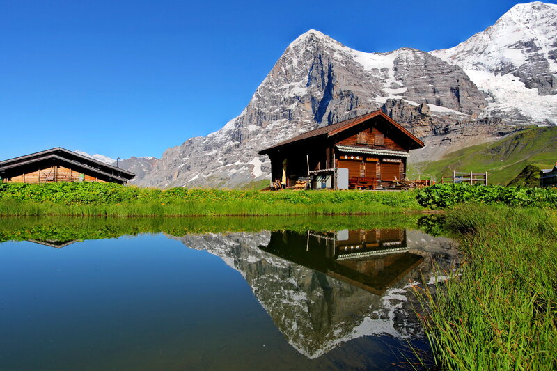 Mountain Cabin Reflection — Blue