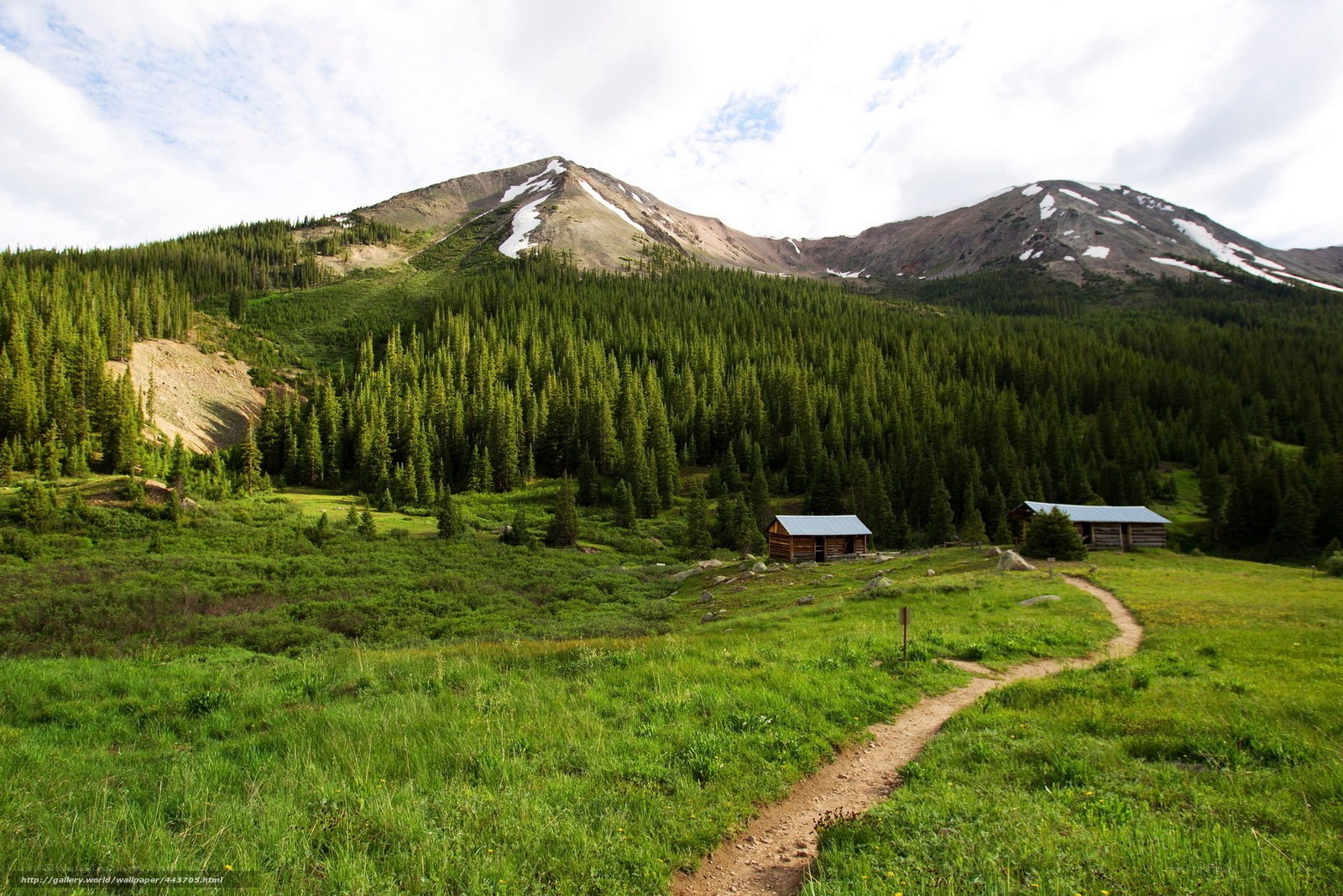 Mountain cabin trail scene