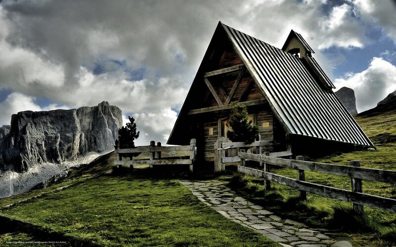 Mountain cabin with stone path
