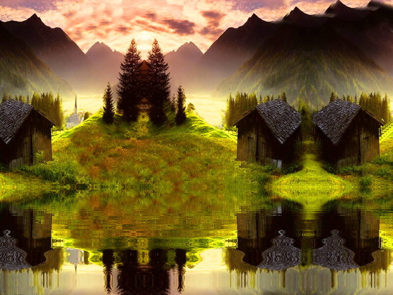 Mountain Cabins at Sunset