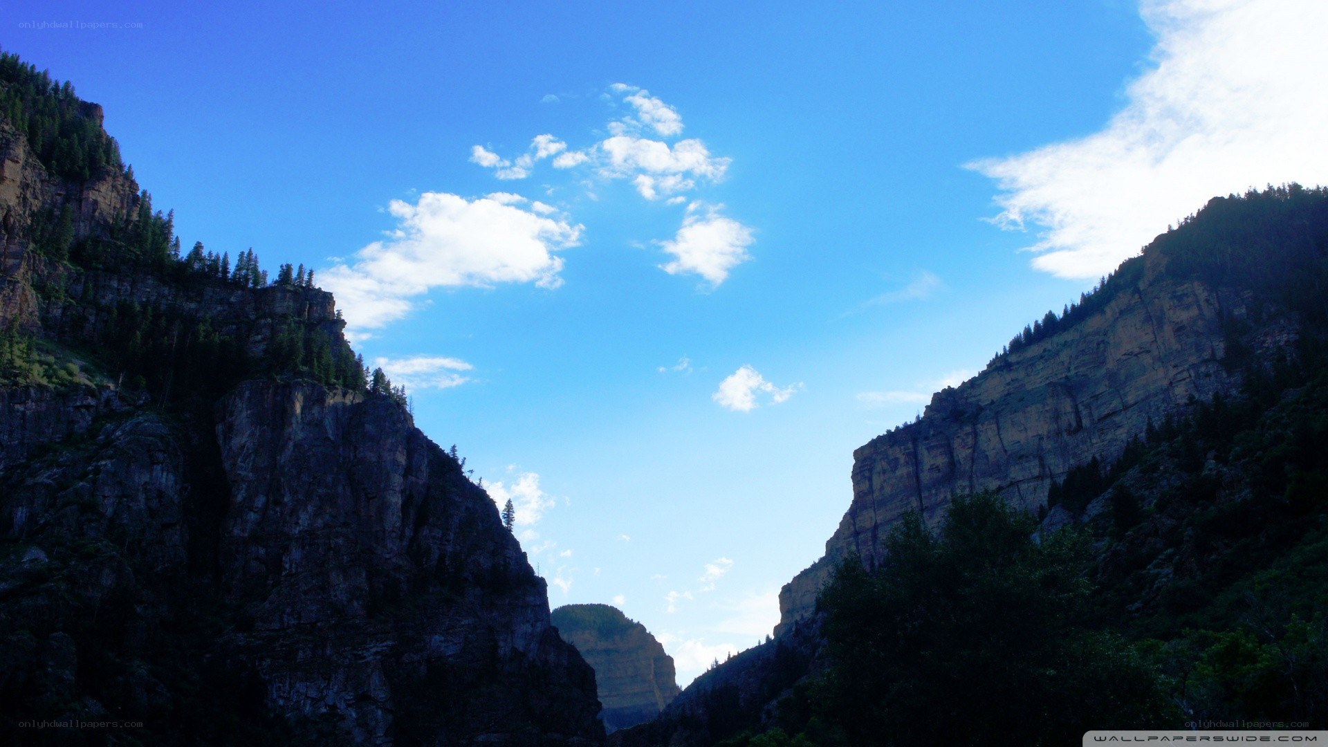 Mountain canyon under blue sky