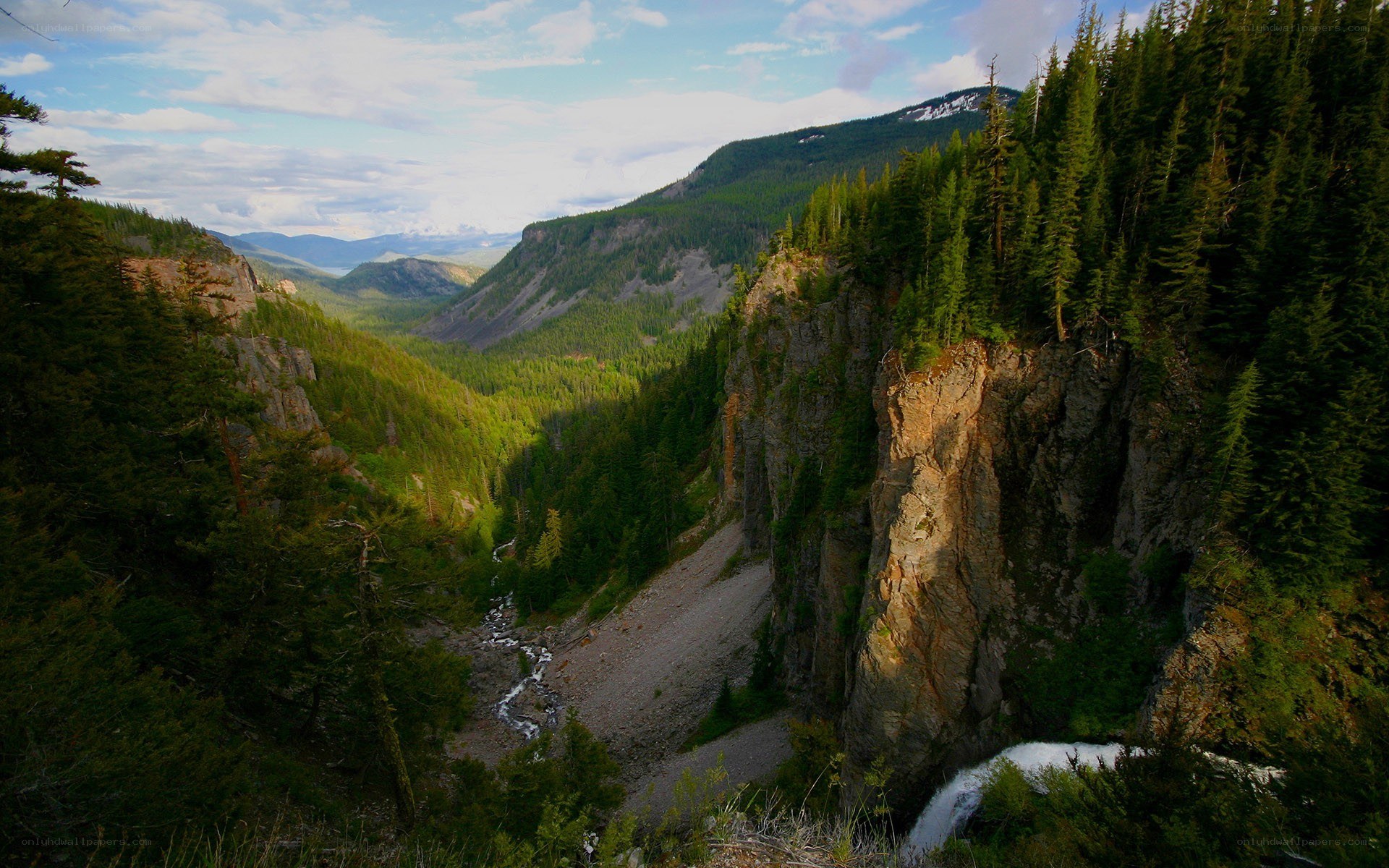 Mountain canyon with waterfall