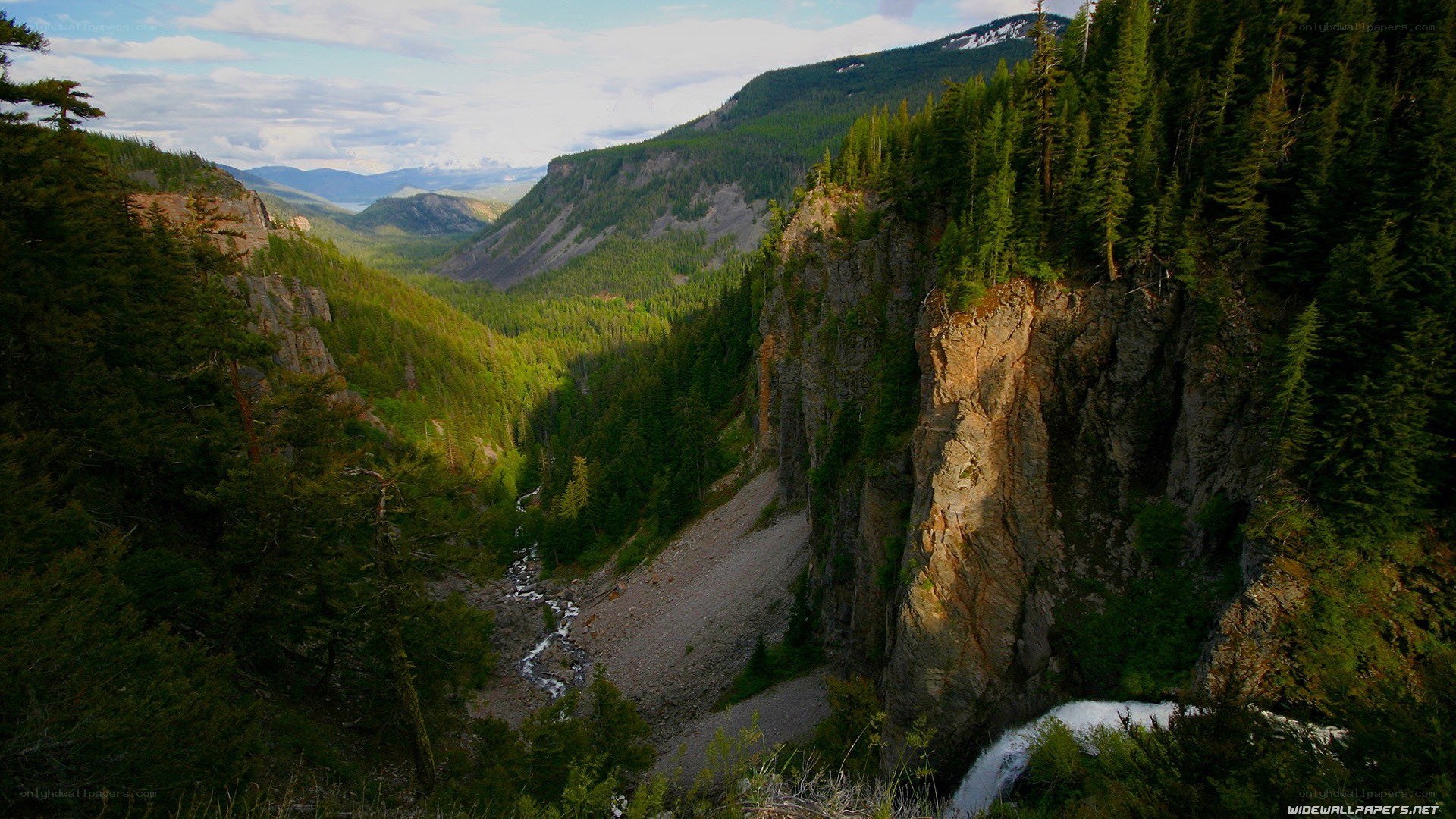 mountain canyon with waterfall