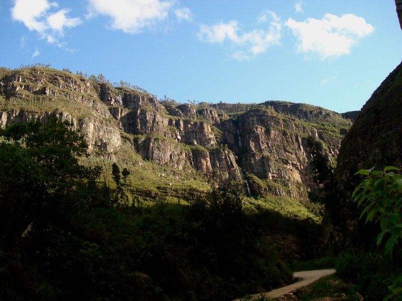 Mountain canyon with waterfall