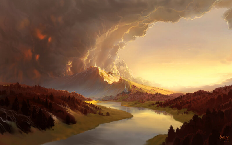 Mountain Castle Landscape — Gold