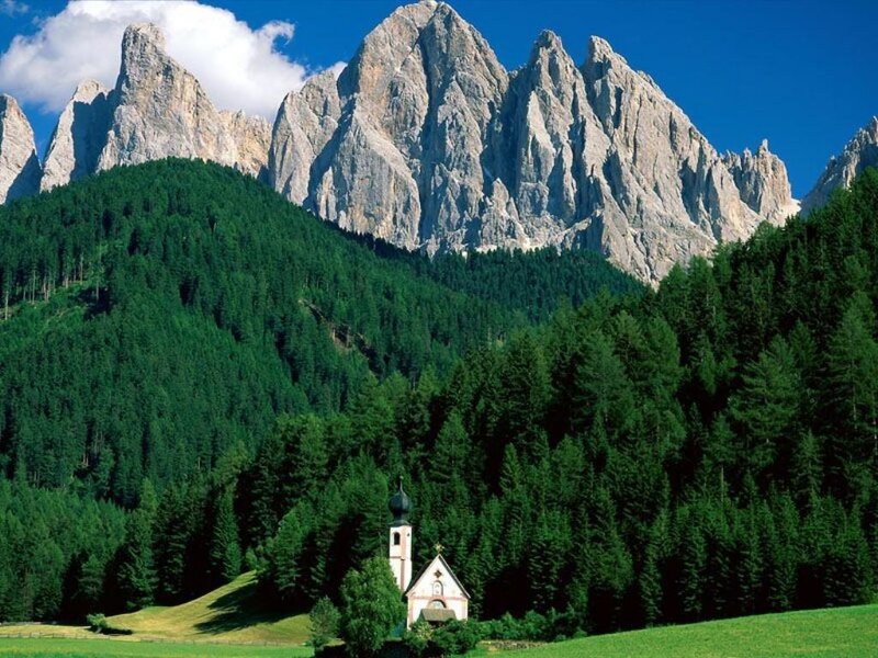 mountain chapel in forest