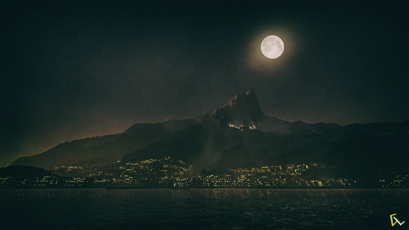 Mountain City at Night — Black