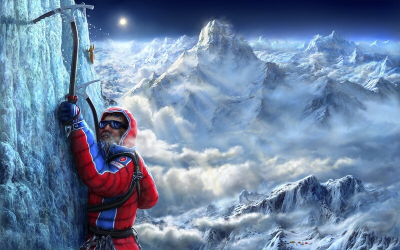 Mountain Climber on Ice — Blue