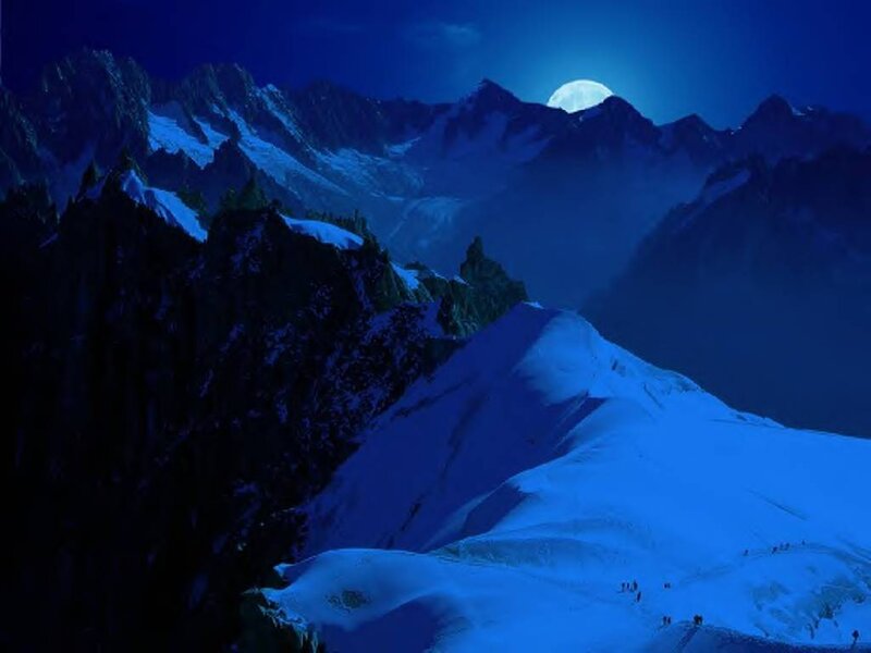 Mountain Climbers at Night — Blue