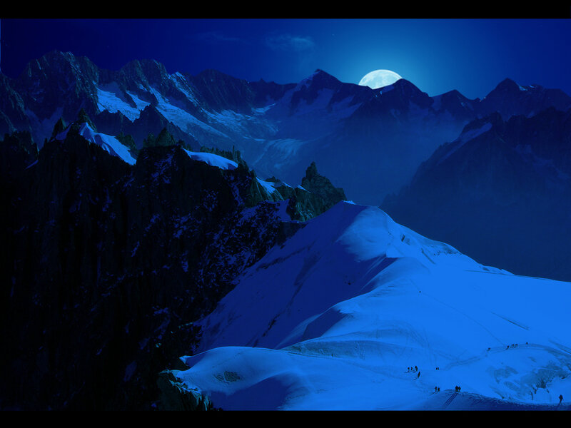 Mountain Climbers at Night