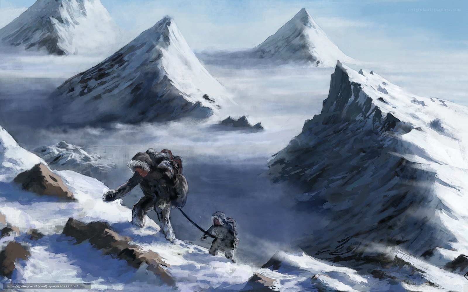 Mountain climbers in snow